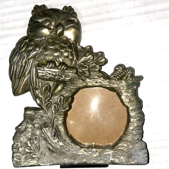 1981 Hallmark heavy cast pewter owl picture photo frame - Picture 1 of 5